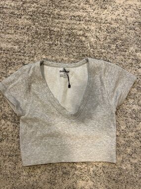 Garage Light Gray Ribbed V-Neck Cropped Tee